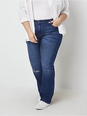 a.n.a Women Plus Size 24W Blue Denim Distressed High-Rise Flare Jeans NWT